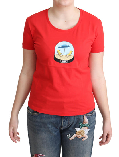  - Chic Red Cotton Tee with Signature Print