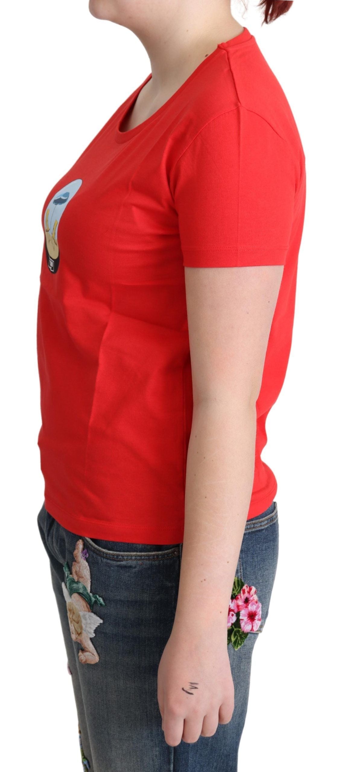  - Chic Red Cotton Tee with Signature Print