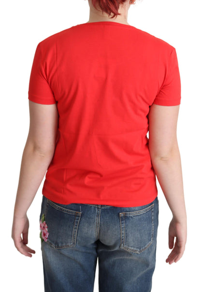  - Chic Red Cotton Tee with Signature Print