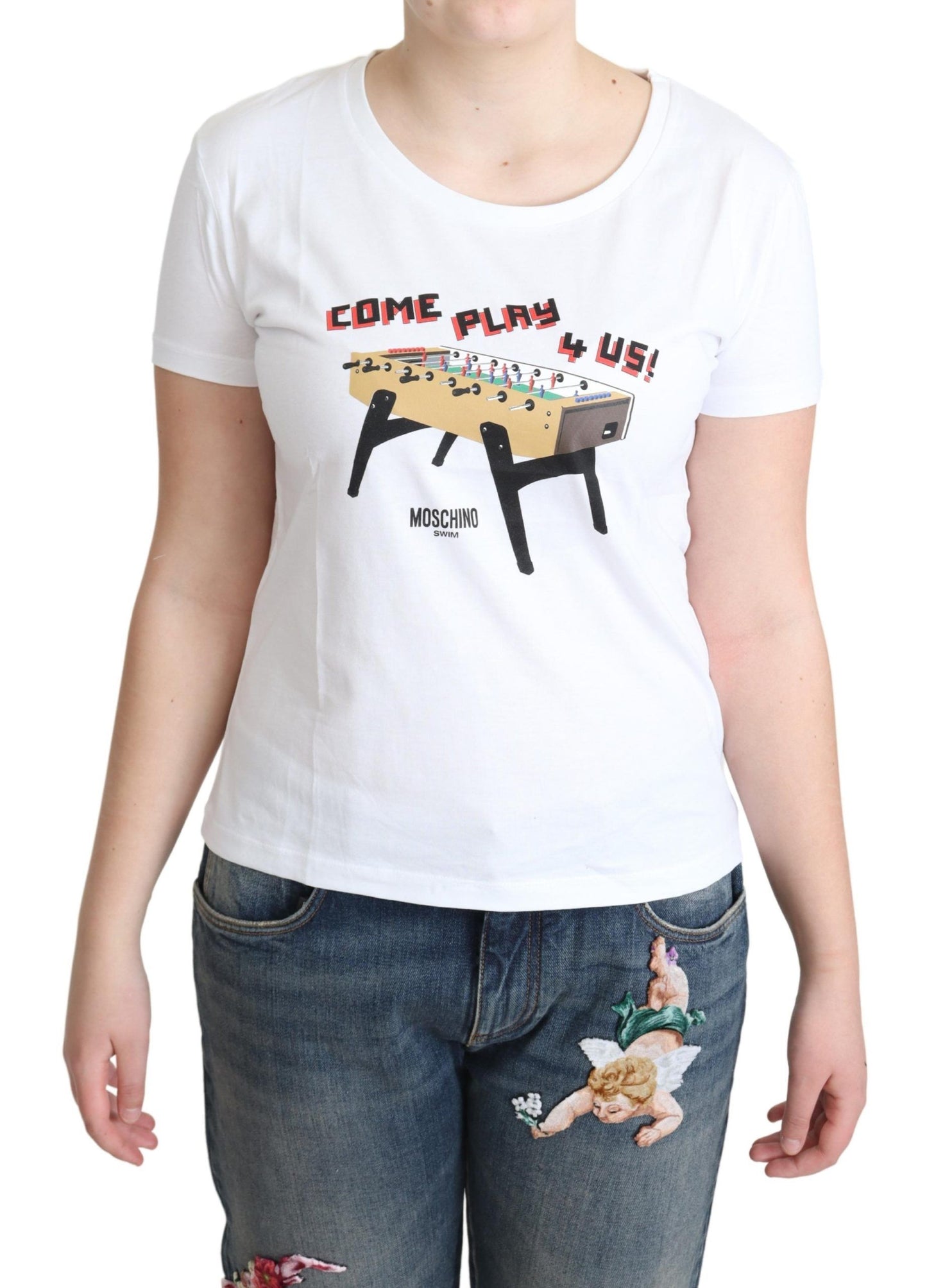  - Chic Cotton Round Neck Tee with Playful Print