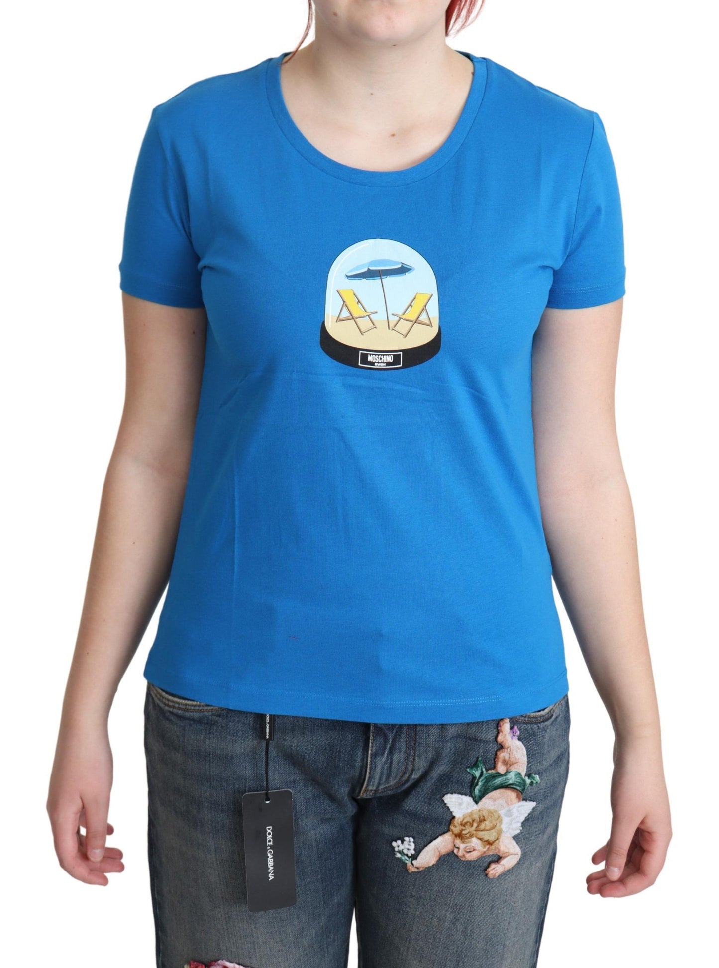  - Chic Blue Cotton Tee with Iconic Print