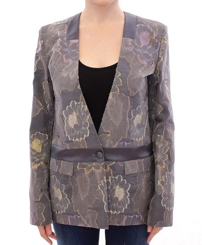  - Chic Silk Floral One-Button Blazer