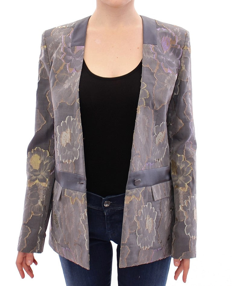  - Chic Silk Floral One-Button Blazer