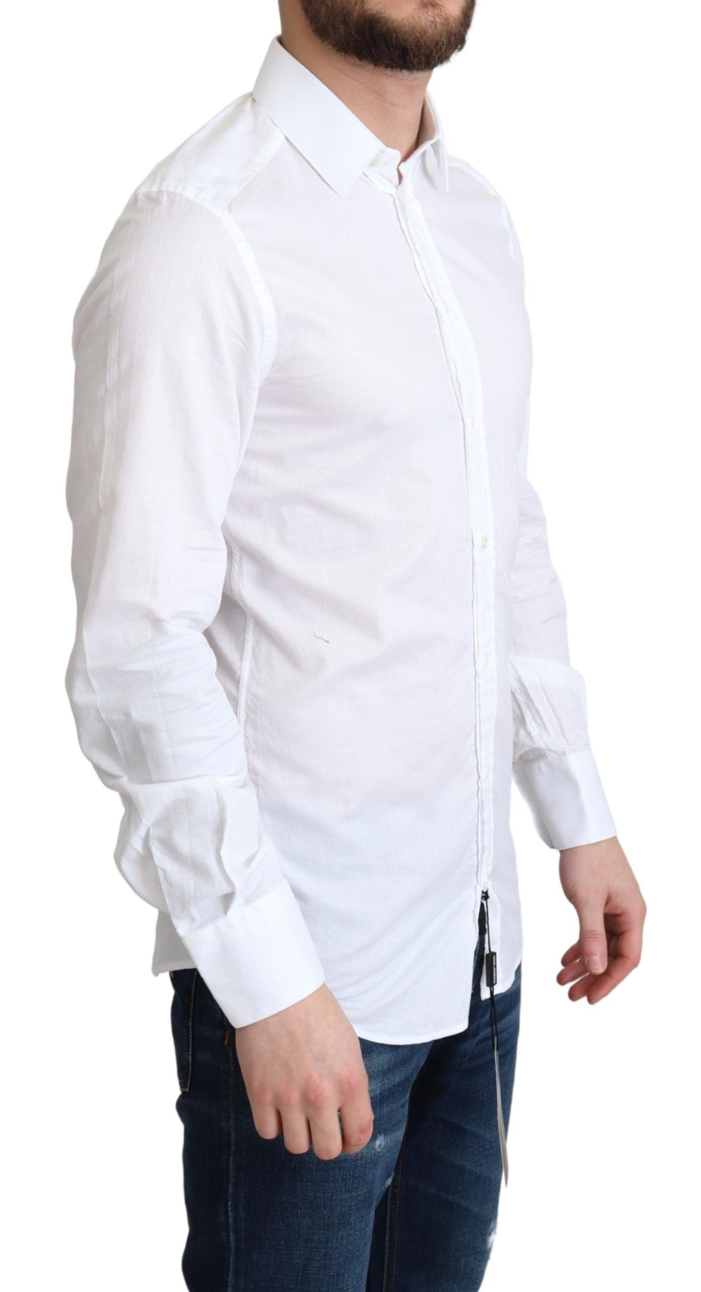 Elegant White Cotton Dress Shirt Slim Fit by Dolce & Gabbana