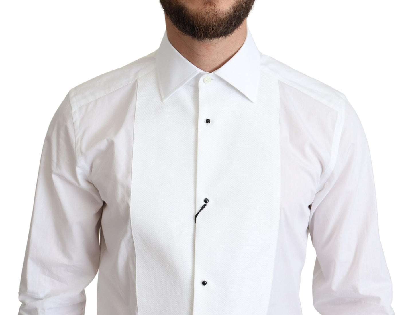  - Elegant White Cotton Bib Dress Shirt