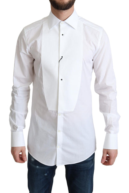  - Elegant White Cotton Bib Dress Shirt