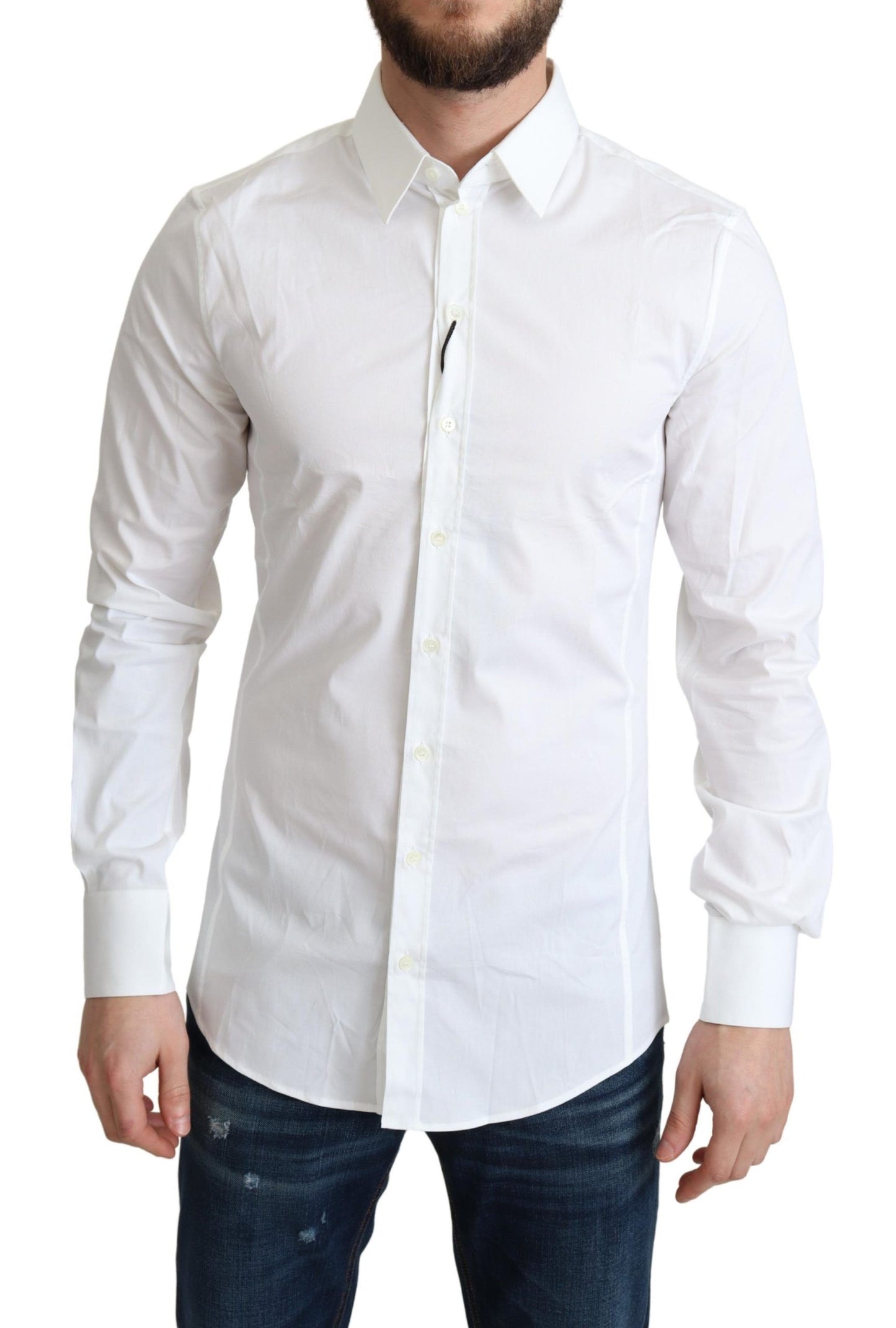  - Elegant White Cotton Stretch Dress Shirt