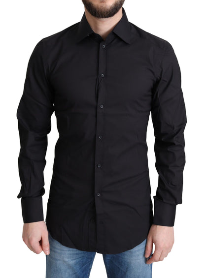  - Elegant Black Gold Slim Fit Dress Shirt