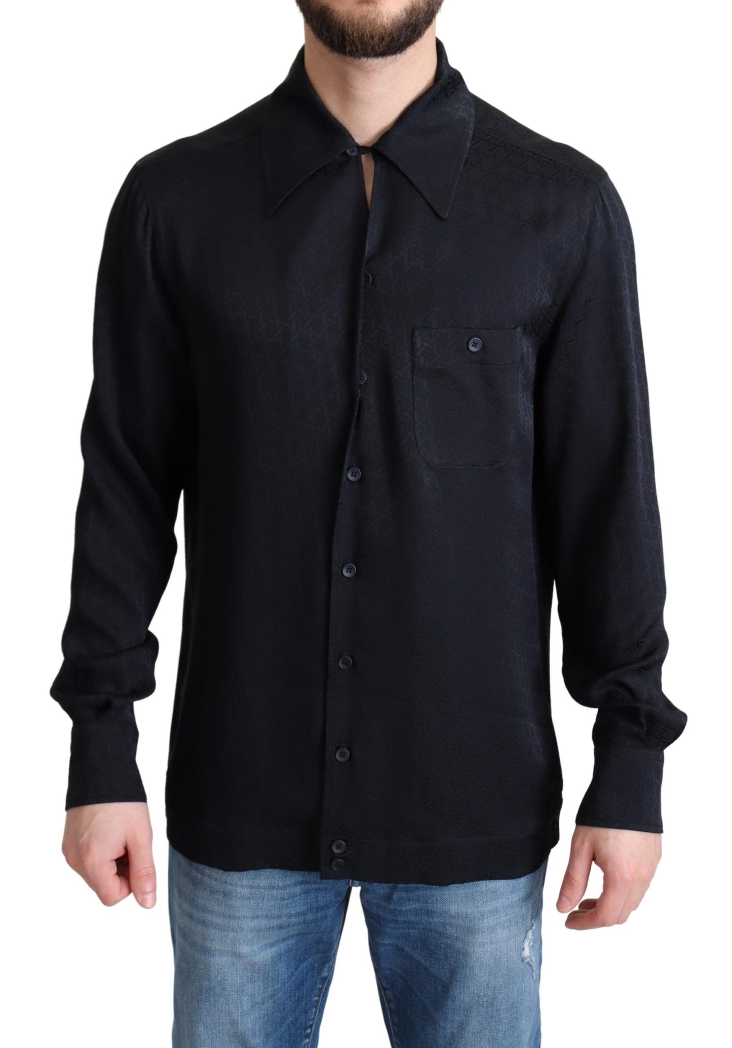  - Elegant Jacquard Silk Casual Shirt