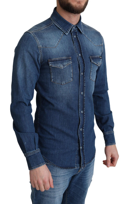  - Elegant Denim Long Sleeve Casual Shirt