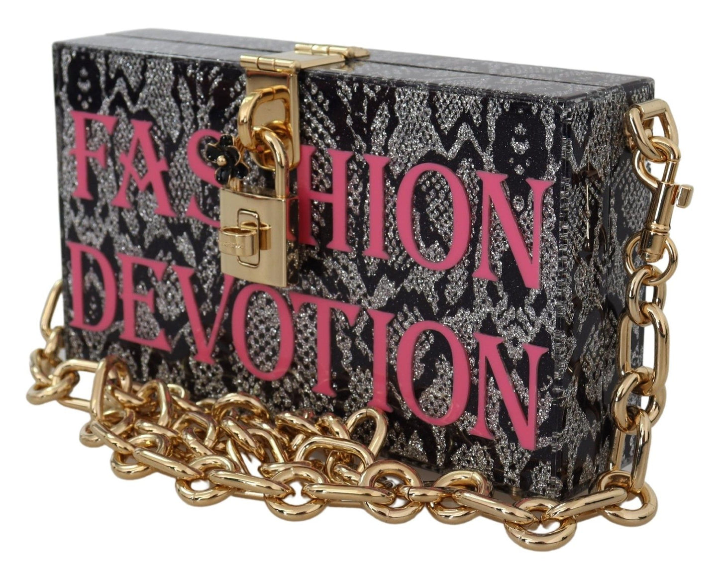  - Gray Resin Dolce Box Clutch with Gold Details