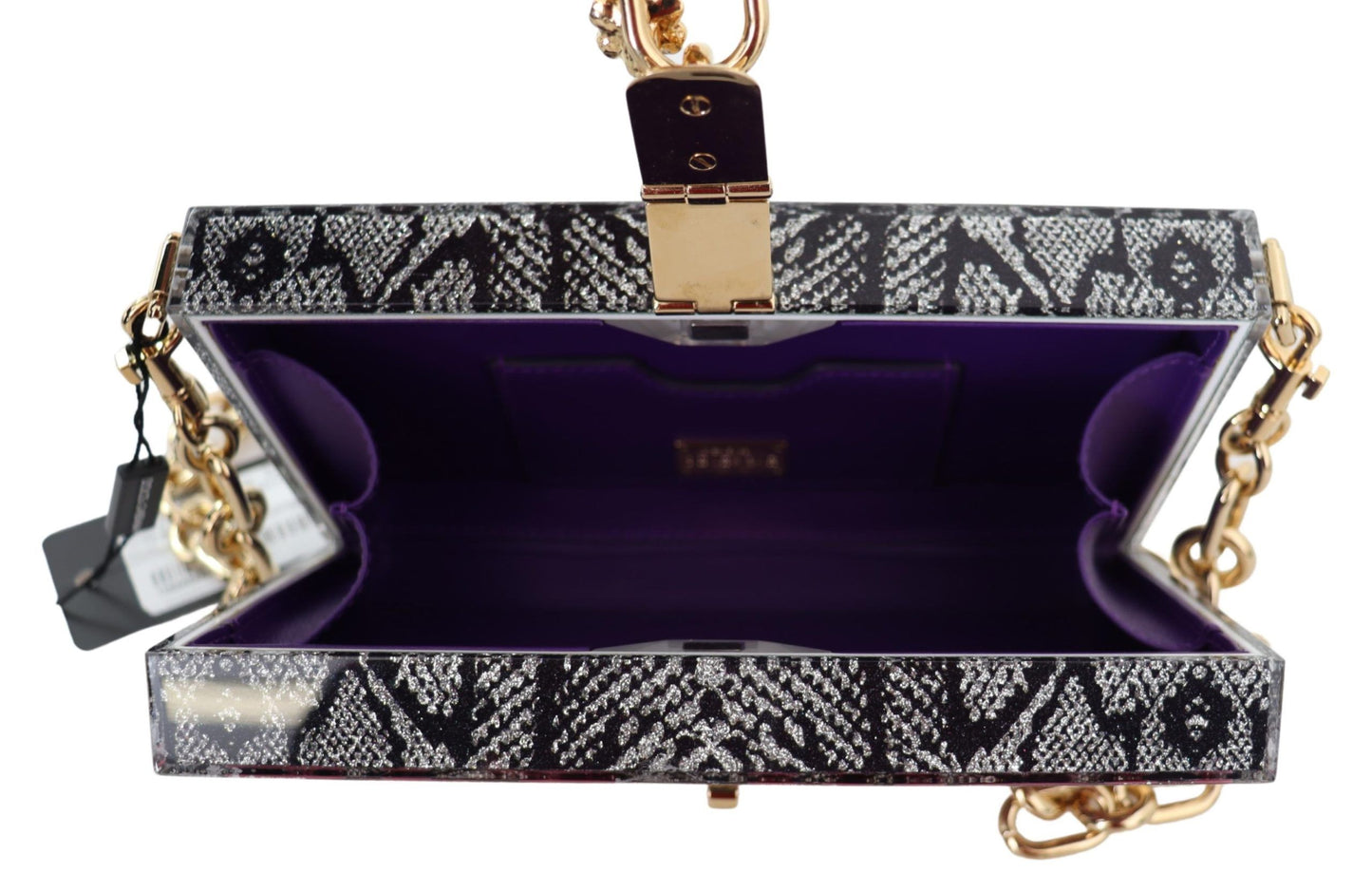  - Gray Resin Dolce Box Clutch with Gold Details