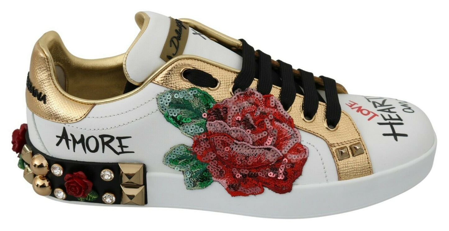 DG Amore Portofino Sequined Floral Sneakers