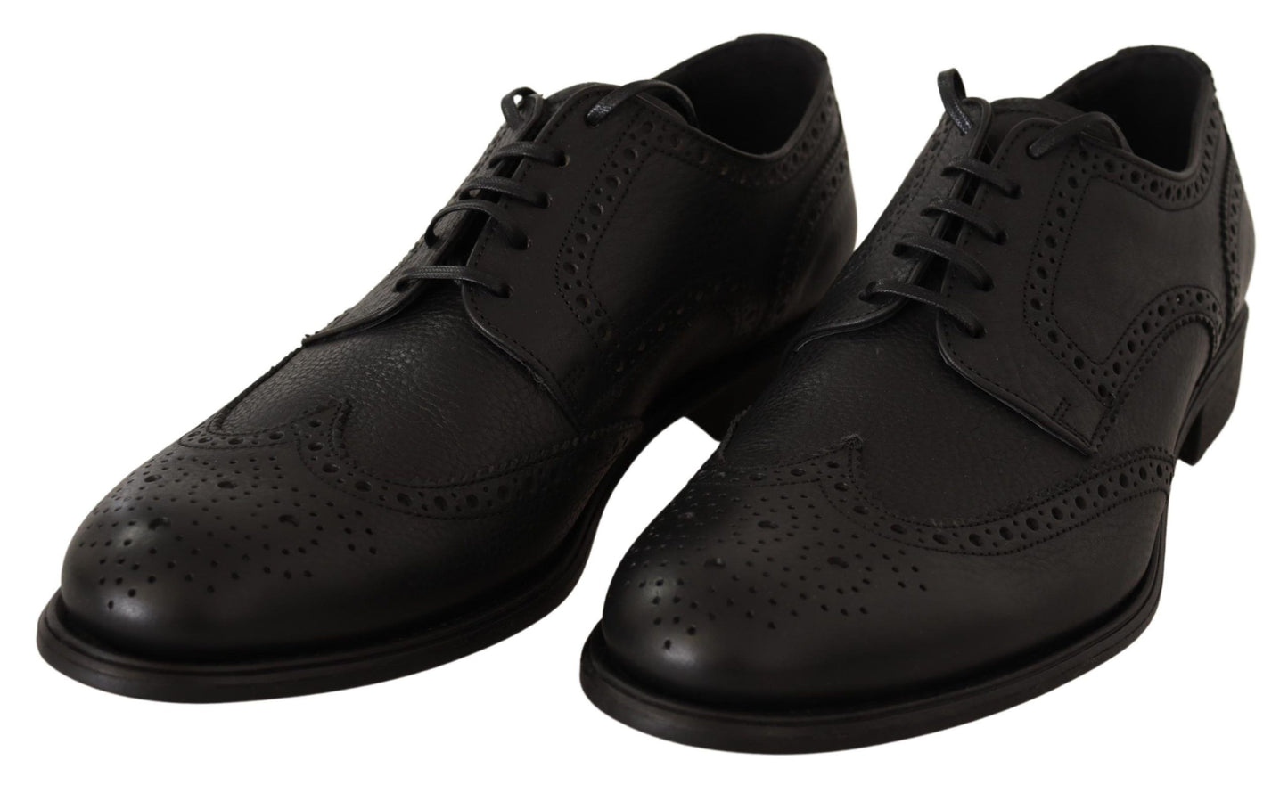  - Elegant Black Leather Derby Wingtip Shoes