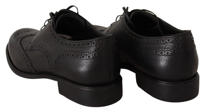  - Elegant Black Leather Derby Wingtip Shoes