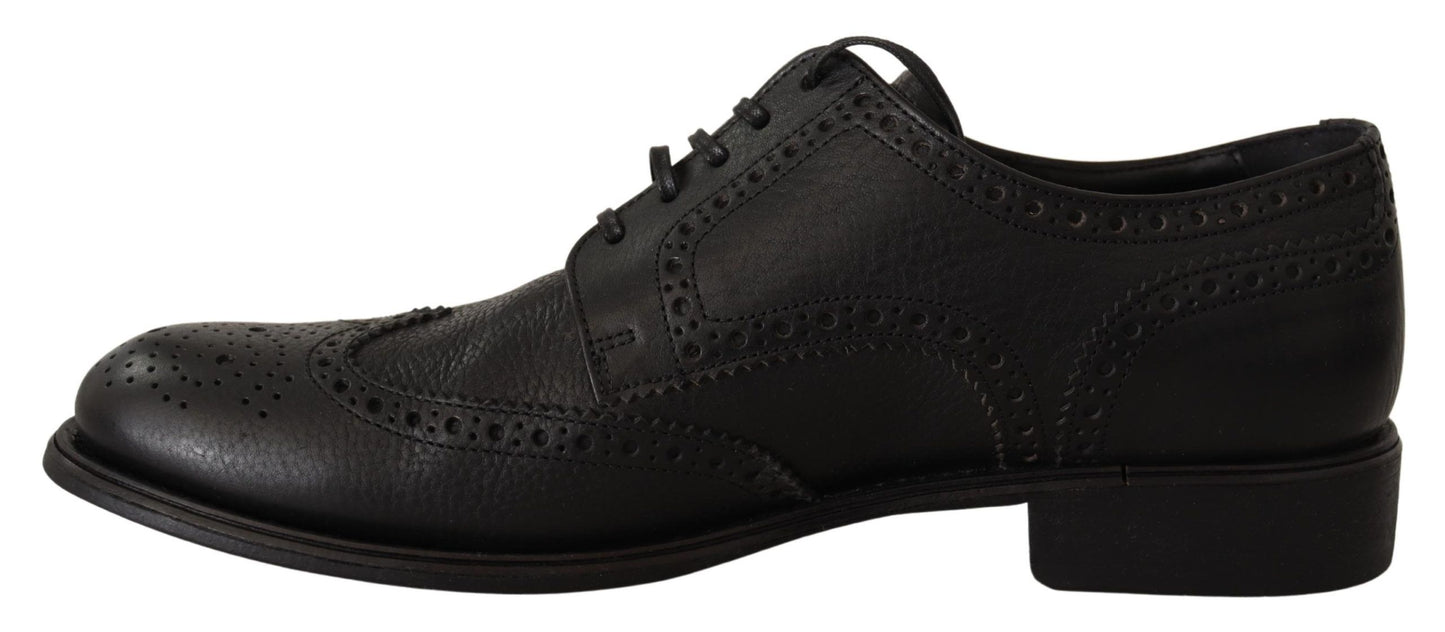  - Elegant Black Leather Derby Wingtip Shoes