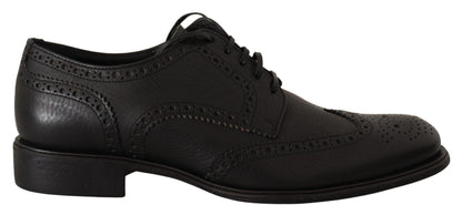  - Elegant Black Leather Derby Wingtip Shoes