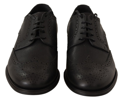  - Elegant Black Leather Derby Wingtip Shoes