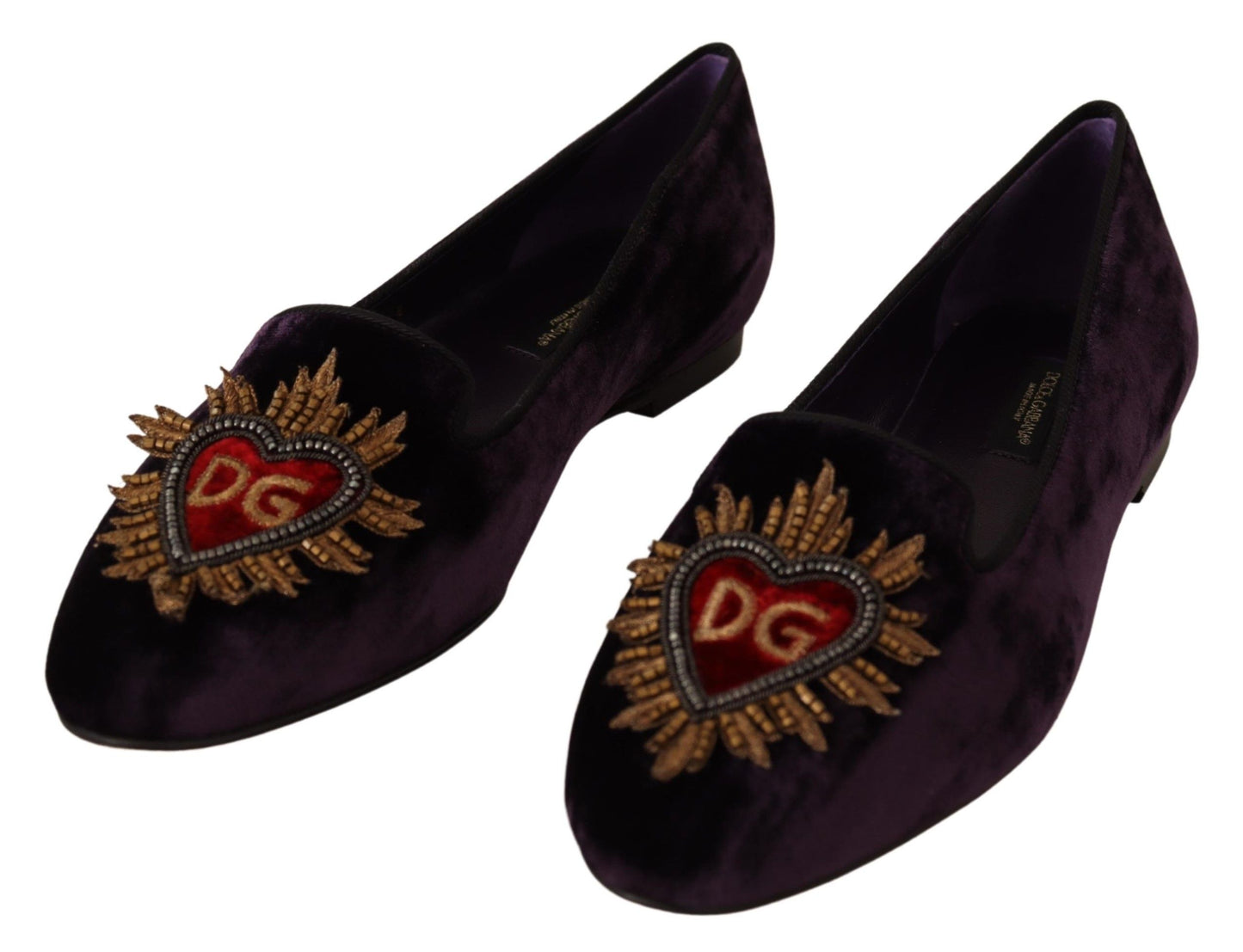  - Chic Purple Velvet Loafers with Heart Detail