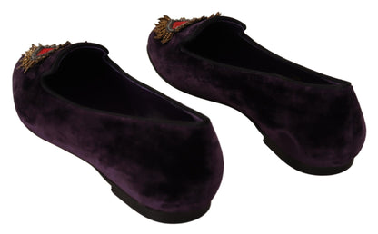  - Chic Purple Velvet Loafers with Heart Detail