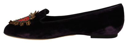  - Chic Purple Velvet Loafers with Heart Detail