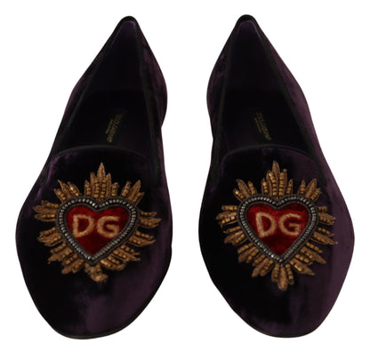  - Chic Purple Velvet Loafers with Heart Detail