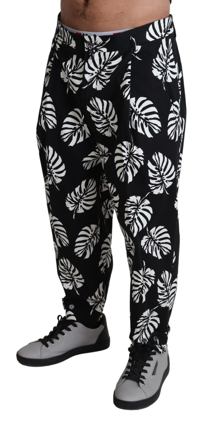  - Elegant Palm Leaf Print Cotton Trousers