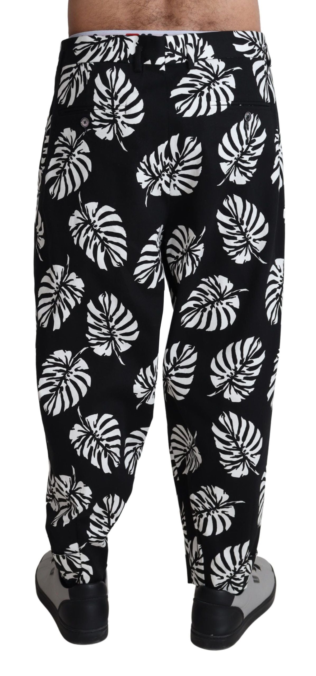  - Elegant Palm Leaf Print Cotton Trousers