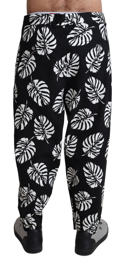  - Elegant Palm Leaf Print Cotton Trousers