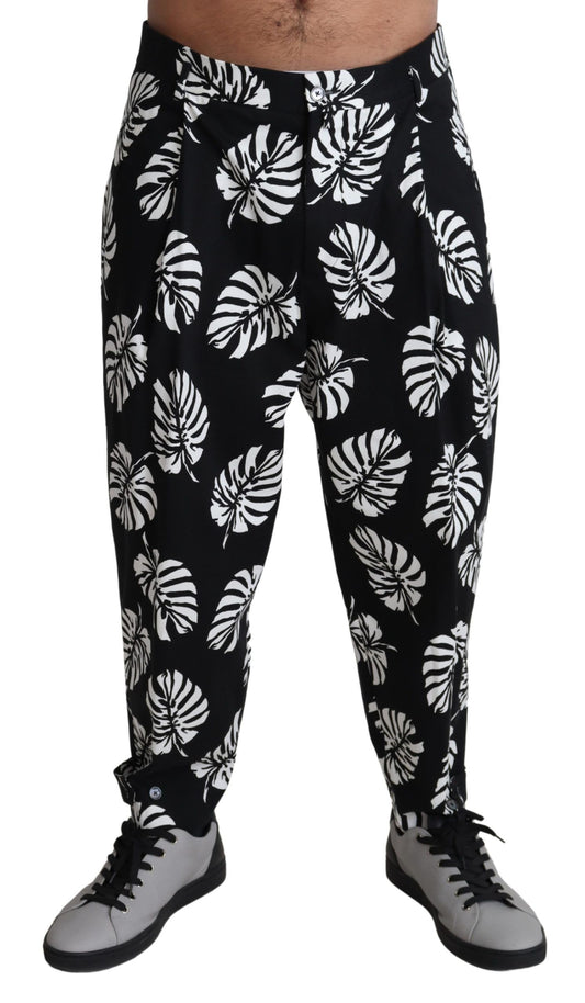  - Elegant Palm Leaf Print Cotton Trousers