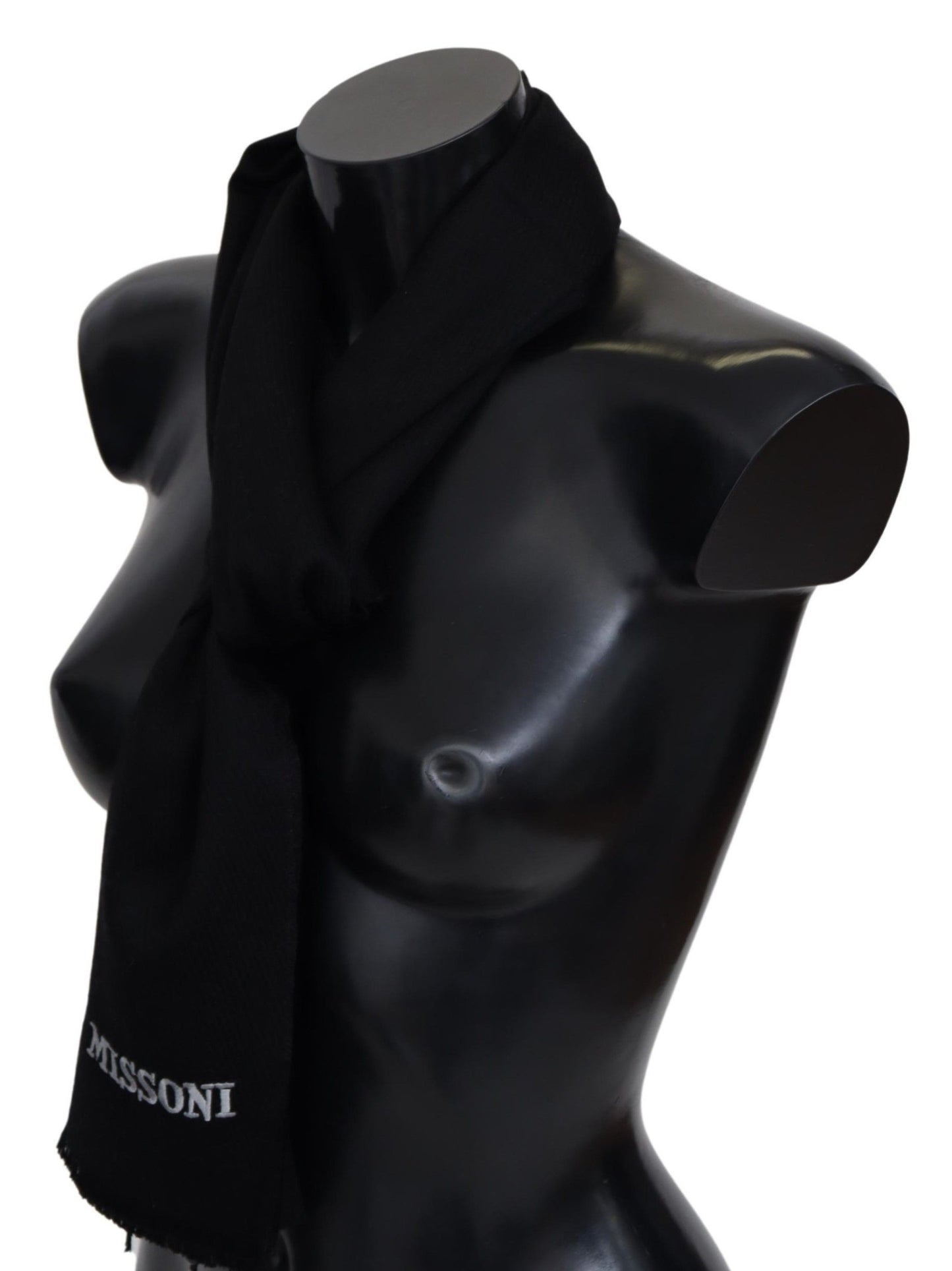  - Elegant Embroidered Wool Scarf in Black