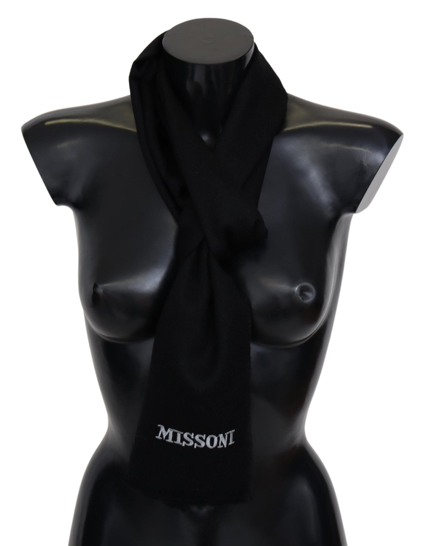  - Elegant Embroidered Wool Scarf in Black