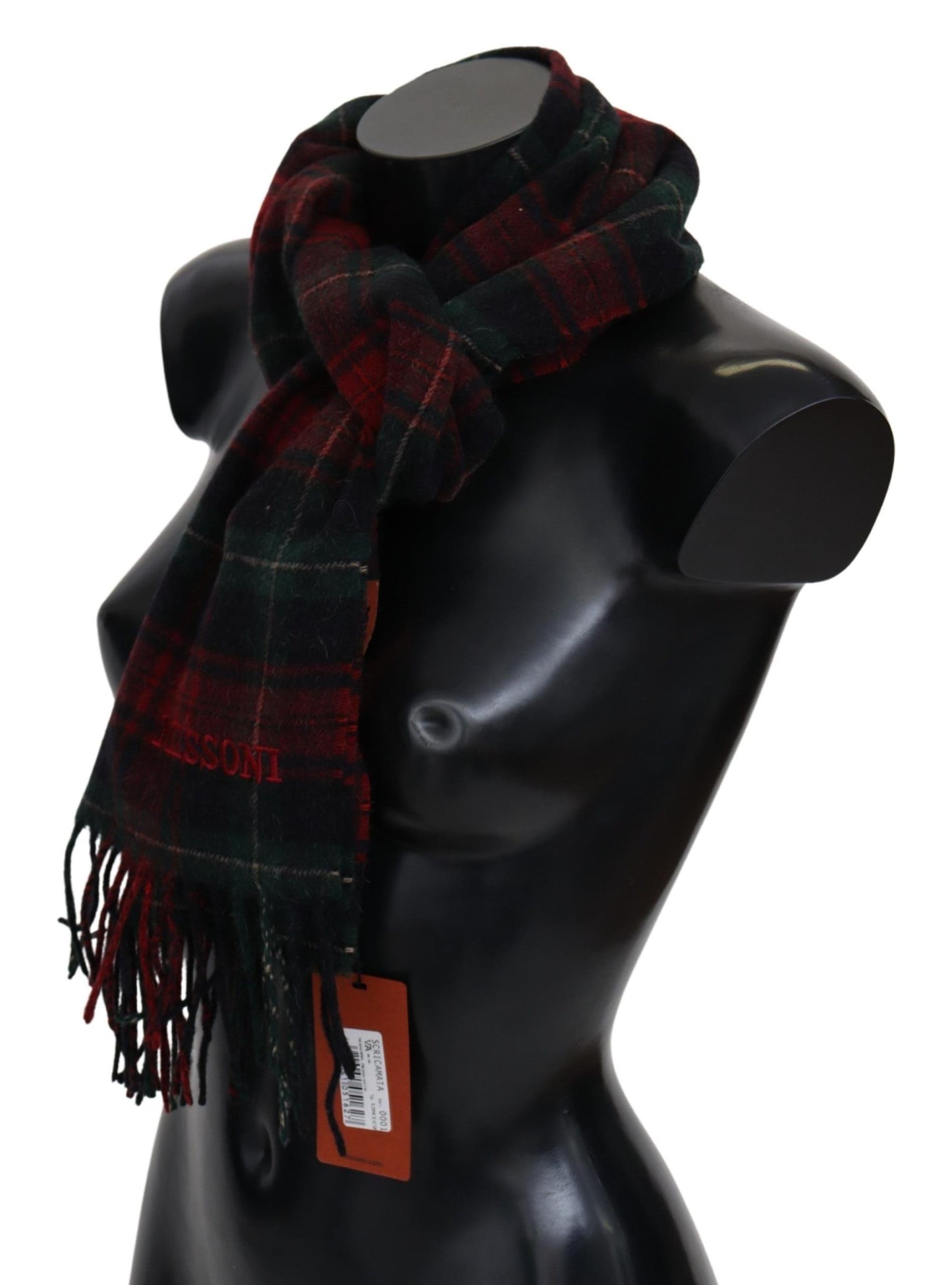  - Elegant Check Wool Scarf with Logo Embroidery