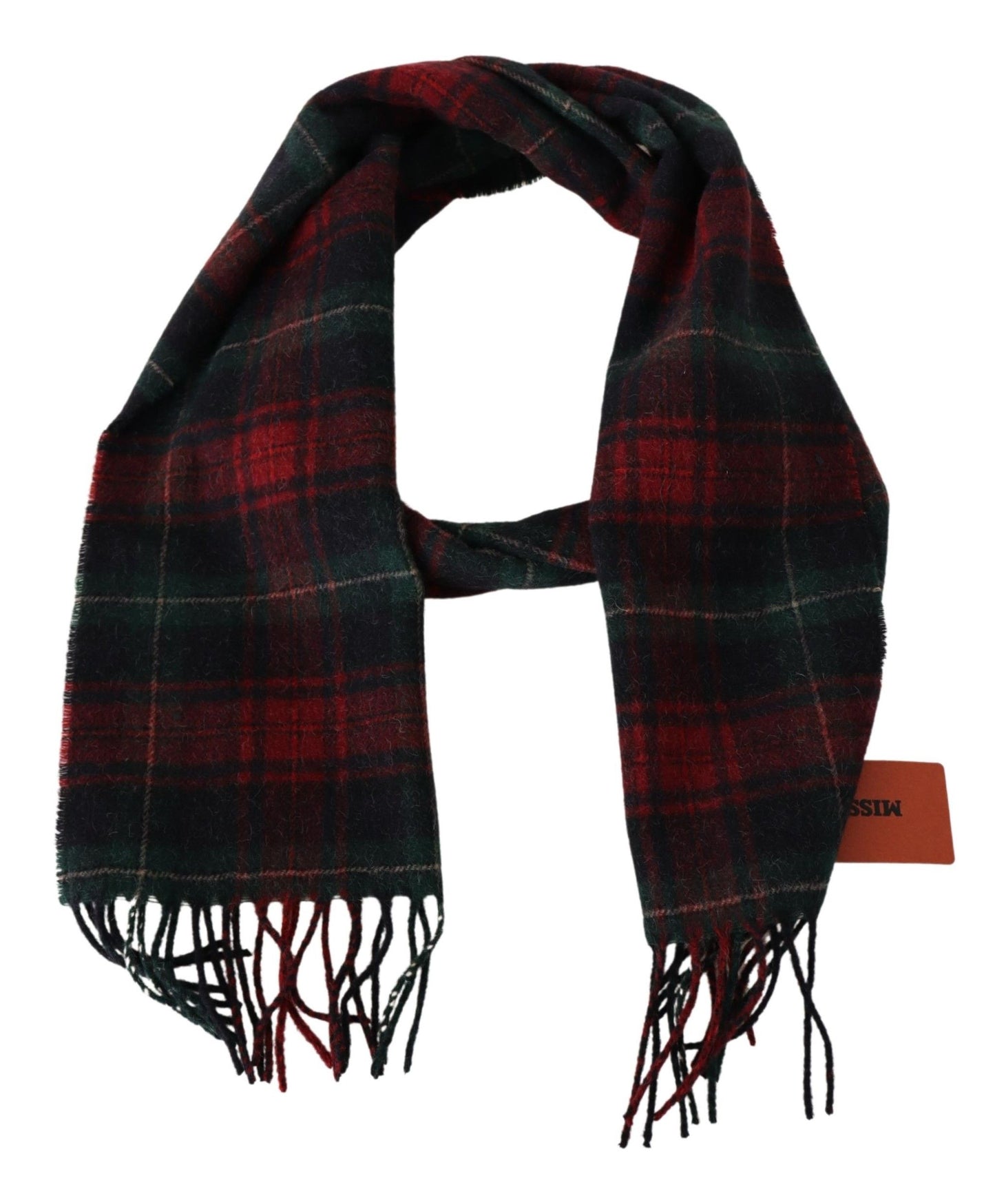  - Elegant Check Wool Scarf with Logo Embroidery