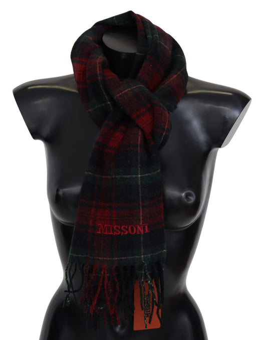  - Elegant Check Wool Scarf with Logo Embroidery