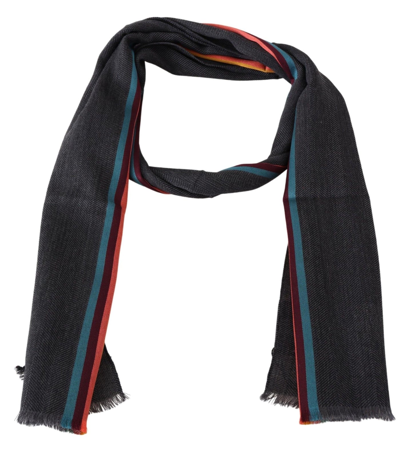  - Elegant Wool-Silk Blend Striped Scarf