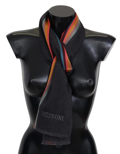  - Elegant Wool-Silk Blend Striped Scarf