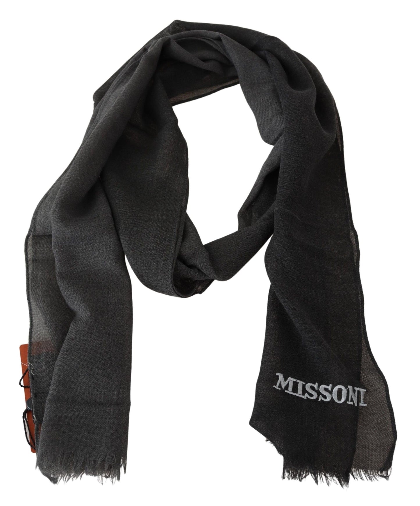  - Elegant Black Wool Scarf with Fringes