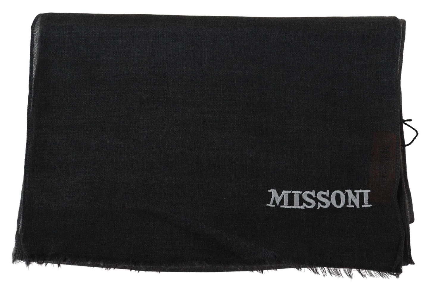  - Elegant Black Wool Scarf with Fringes