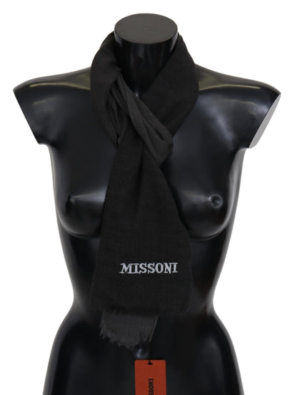  - Elegant Black Wool Scarf with Fringes