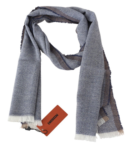  - Elegant Gray Wool Scarf with Stripes and Fringes