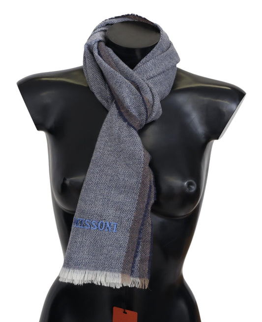  - Elegant Gray Wool Scarf with Stripes and Fringes