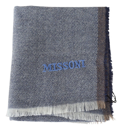  - Elegant Gray Wool Scarf with Stripes and Fringes