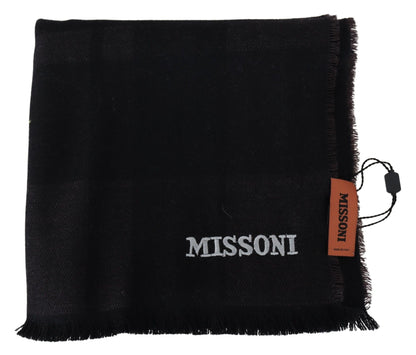  - Elegant Black Wool Scarf with Logo Embroidery