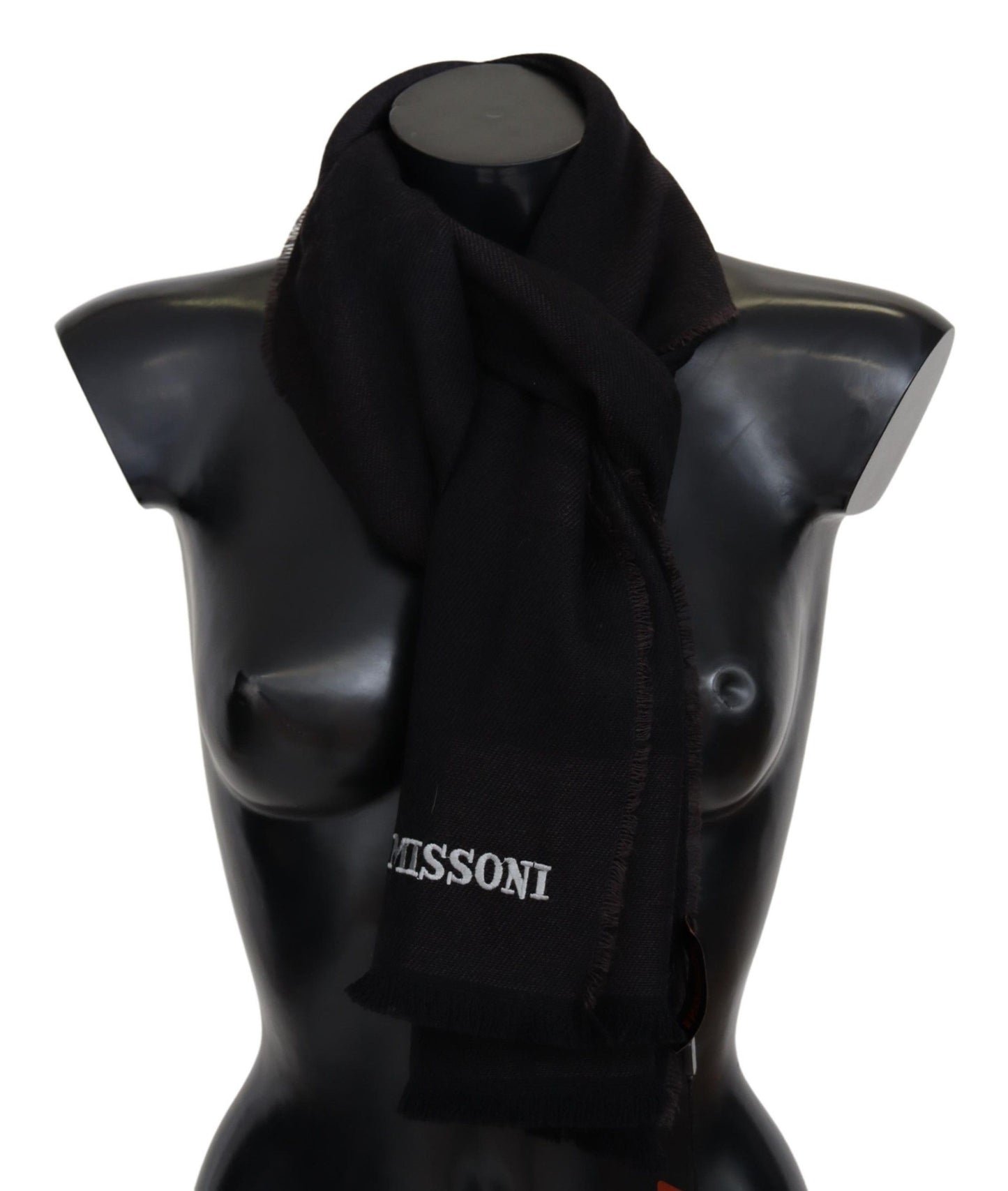  - Elegant Black Wool Scarf with Logo Embroidery