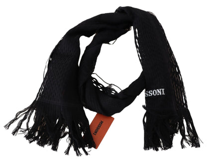  - Elegant Wool Silk Unisex Black Scarf