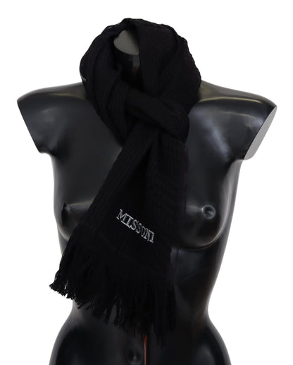  - Elegant Wool Silk Unisex Black Scarf