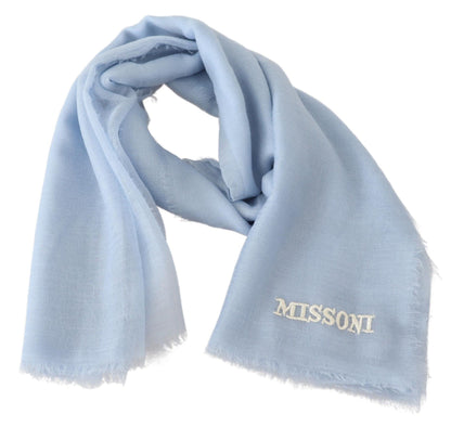  - Elegant Light-Blue Cashmere Scarf with Fringes