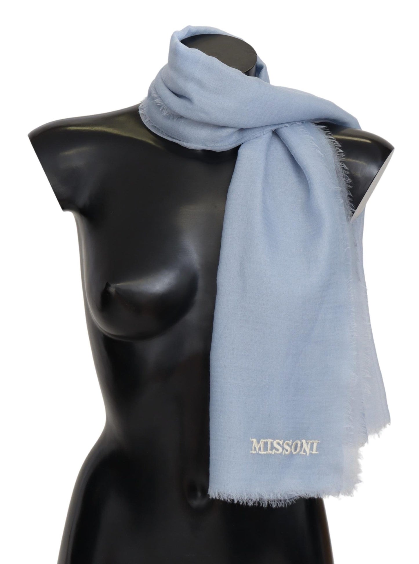  - Elegant Light-Blue Cashmere Scarf with Fringes