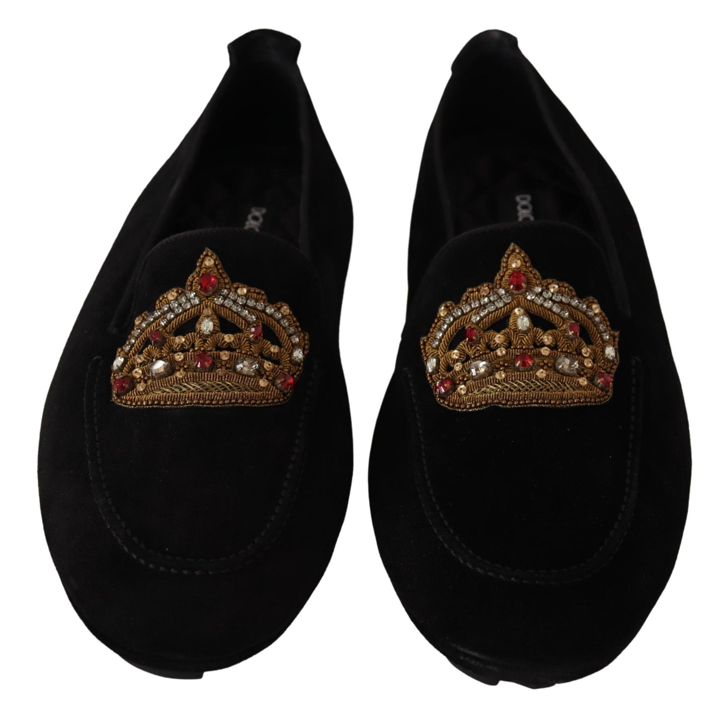  - Elegant Black Leather Loafer Slides with Gold Embroidery